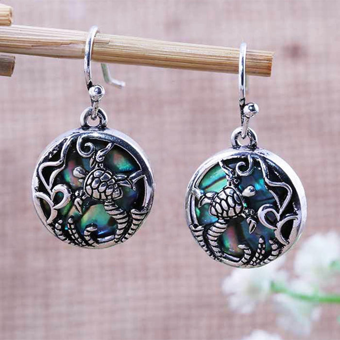 Antique Silver-Tone Peacock Drop Earrings With Iridescent Inlay