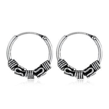 Antique Silver Tone Small Hoop Earrings in Three Scrollwork Designs