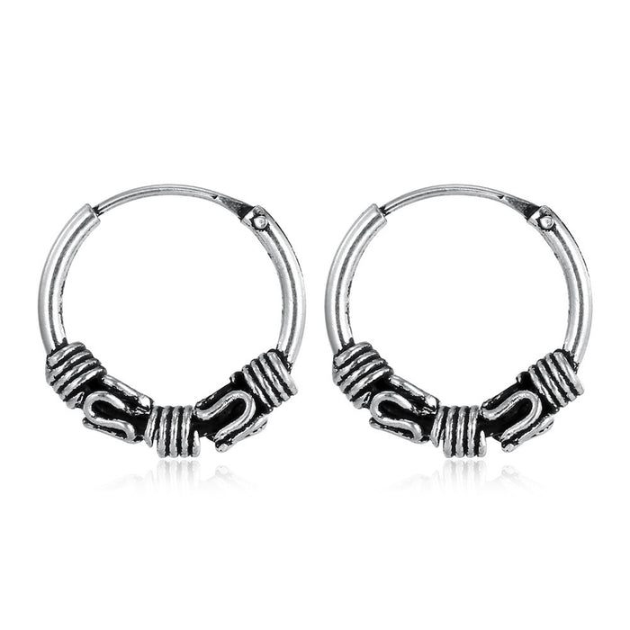 Antique Silver Tone Small Hoop Earrings in Three Scrollwork Designs