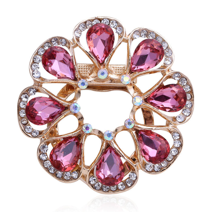 Flower Crystal Scarf Clip Brooch Clear Multicolor Two Styles