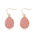 Gold Tone Teardrop Druzy Long Hook Earrings in Four Colors view 5