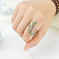 Silver Tone Green Leaf Branch Open Adjustable Finger Ring view 4