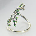 Silver Tone Green Leaf Branch Open Adjustable Finger Ring view 2