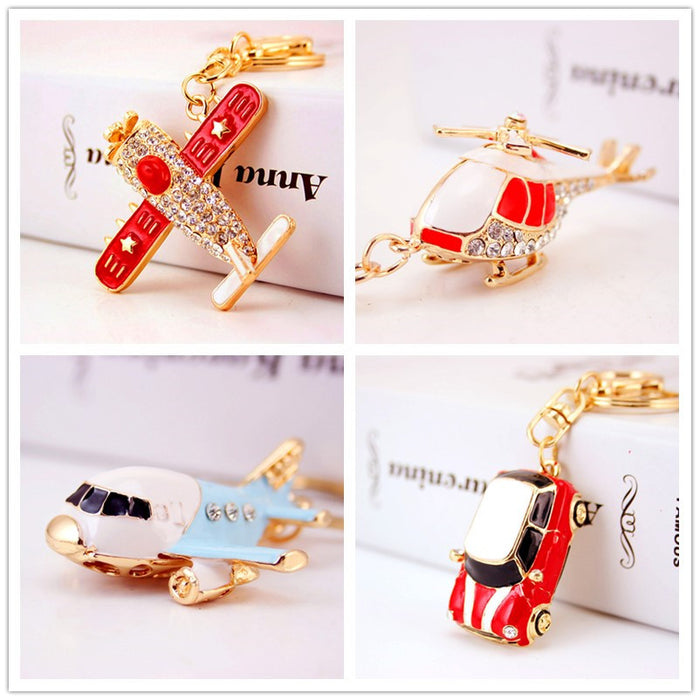 Rhinestone Aircraft, Car And Motorcycle Metal Keychains, 19 Styles