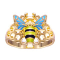 Gold And Silver-Tone Bee Ring With Blue Enamel Wings view 1