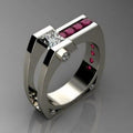 Silver Tone Magenta Channel Ring With Black Accents view 1