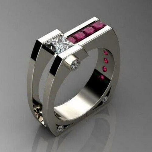 Front view of 银色玫红排石 ring