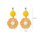 Yellow Round Top Daisy Flower Statement Stud Earrings view 2