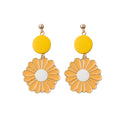 Yellow Round Top Daisy Flower Statement Stud Earrings view 6