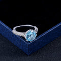 Silver Tone Aqua Round Halo Ring With Clear Stones view 3