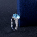Silver Tone Aqua Round Halo Ring With Clear Stones view 2