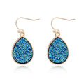 Gold Tone Teardrop Druzy Long Hook Earrings in Four Colors view 6