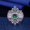 Green Oval Stone Ornate Filigree Statement Ring Silver Tone view 2