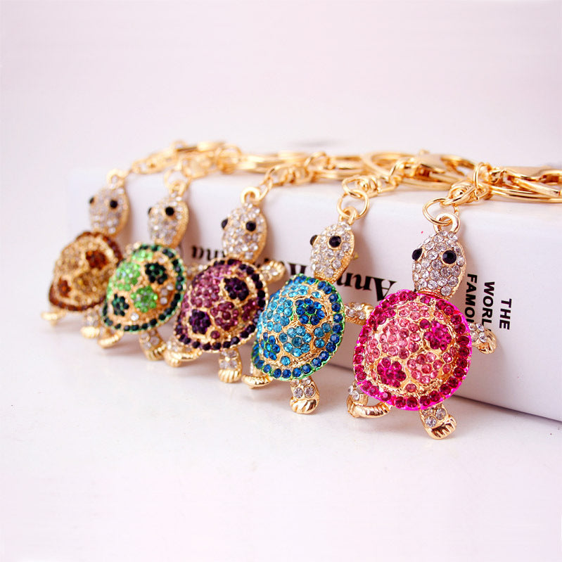 Rhinestone Sea Turtle Keychain Cute Animal Metal Bag Charm for Car Keys