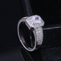 Silver Tone Emerald Cut Halo Ring with Pavé Band Design view 4