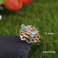 Gold And Silver-Tone Bee Ring With Blue Enamel Wings view 5