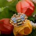 Gold And Silver-Tone Bee Ring With Blue Enamel Wings view 2