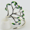 Silver Tone Green Leaf Branch Open Adjustable Finger Ring view 1