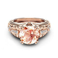 Rose Gold Tone Peach Round Halo Ring With Clear Stones view 6