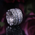 Silver Tone Wide Layered Band Ring with Clear Stones view 2