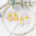 Yellow Round Top Daisy Flower Statement Stud Earrings view 3