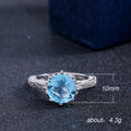Silver Tone Aqua Round Halo Ring With Clear Stones view 5