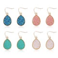 Gold Tone Teardrop Druzy Long Hook Earrings in Four Colors view 1