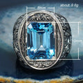 Antique Silver Tone Blue Rectangle Filigree Ring Statement Jewelry view 5