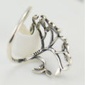Silver Tone Green Leaf Branch Open Adjustable Finger Ring view 3