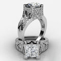 Silver Tone Square Stone Wide Engraved Ring Jewelry view 1