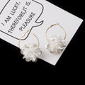 White Petal Cluster Gold Tone Hoop Statement Earrings view 3