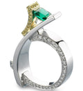 Two Tone Square Green Center Ring With Clear Stone Band view 6
