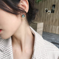 Green Round Stud Earrings with Gold Tone Ring Drops view 4