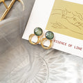 Green Round Stud Earrings with Gold Tone Ring Drops view 3