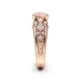 Rose Gold Tone Peach Round Halo Ring With Clear Stones view 3