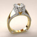 Gold Tone Crown Halo Ring with Round Clear Stone Design view 1
