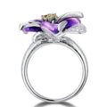 Silver Tone Purple Enamel Flower Statement Ring Design view 3