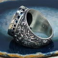 Antique Silver Tone Blue Rectangle Filigree Ring Statement Jewelry view 4