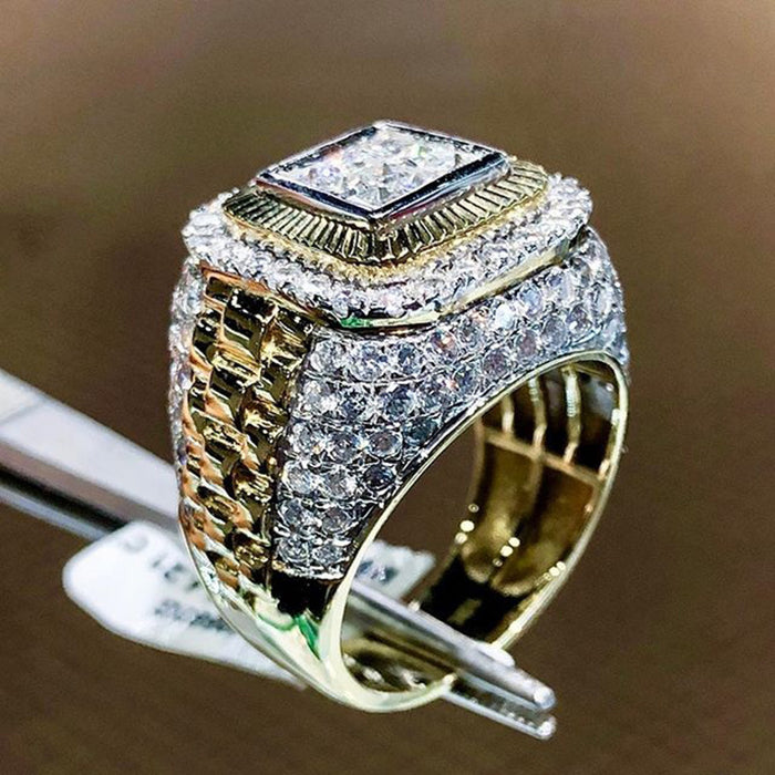 Oversized Square Cluster Signet Ring In Gold And Silver Tones