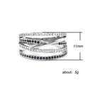 Wide Interwoven Black And Clear Stone Ring In Silver Tone view 5
