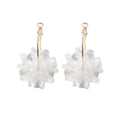 White Petal Cluster Gold Tone Hoop Statement Earrings view 5