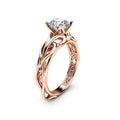 Rose Gold Tone Round Solitaire Ring With Scrollwork Band view 1