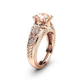 Rose Gold Tone Peach Round Halo Ring With Clear Stones view 1