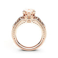 Rose Gold Tone Peach Round Halo Ring With Clear Stones view 2