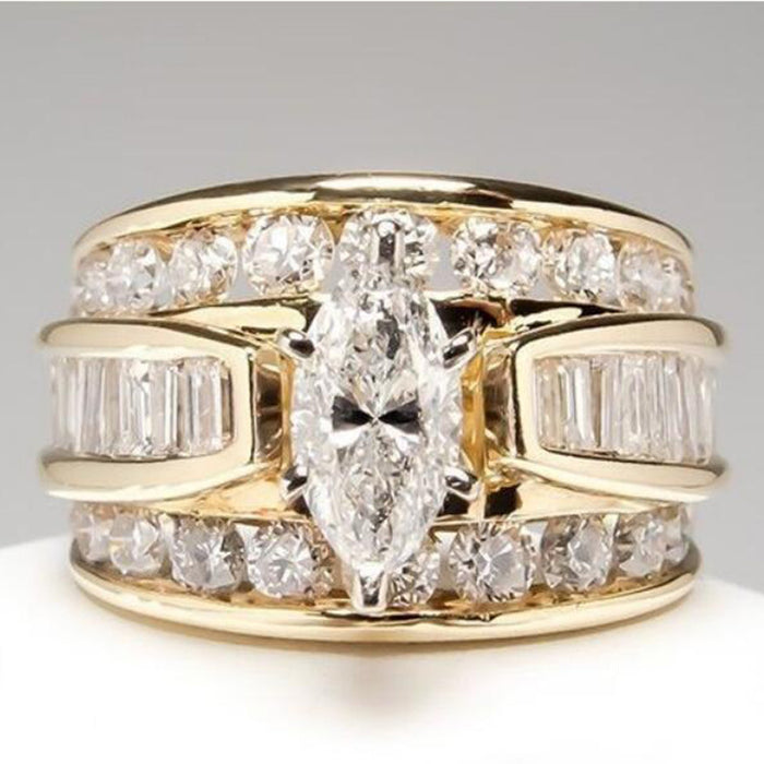 Wide Marquise And Baguette Stone Ring In Three Metal Tones