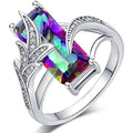 Rectangular Stone Leaf Ring In Green And Multicolor Silver Tone view 1