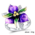 Silver Tone Purple Enamel Flower Statement Ring Design view 5