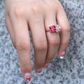 Floral Cluster Ring with Red or Blue Baguette Stone view 2