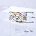 Two-Tone Crossover Wide Ring With Scattered Clear Crystals view 6