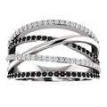 Wide Interwoven Black And Clear Stone Ring In Silver Tone view 3